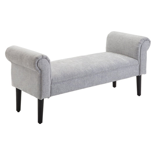 Bed End Side Chaise Lounge Sofa Window Seat Arm Bench Wooden Leg Linen Fabric Cover Light Grey-0