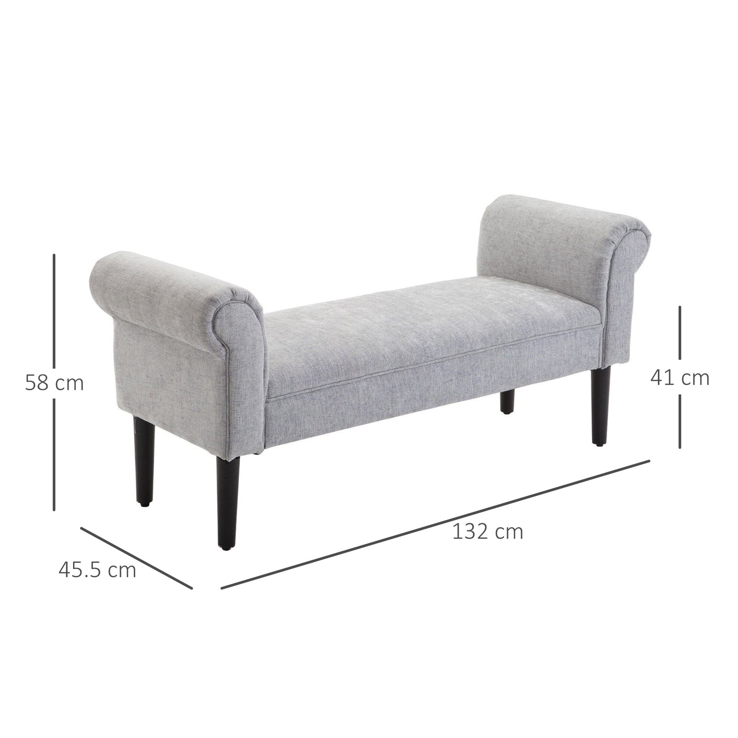 Bed End Side Chaise Lounge Sofa Window Seat Arm Bench Wooden Leg Linen Fabric Cover Light Grey-2