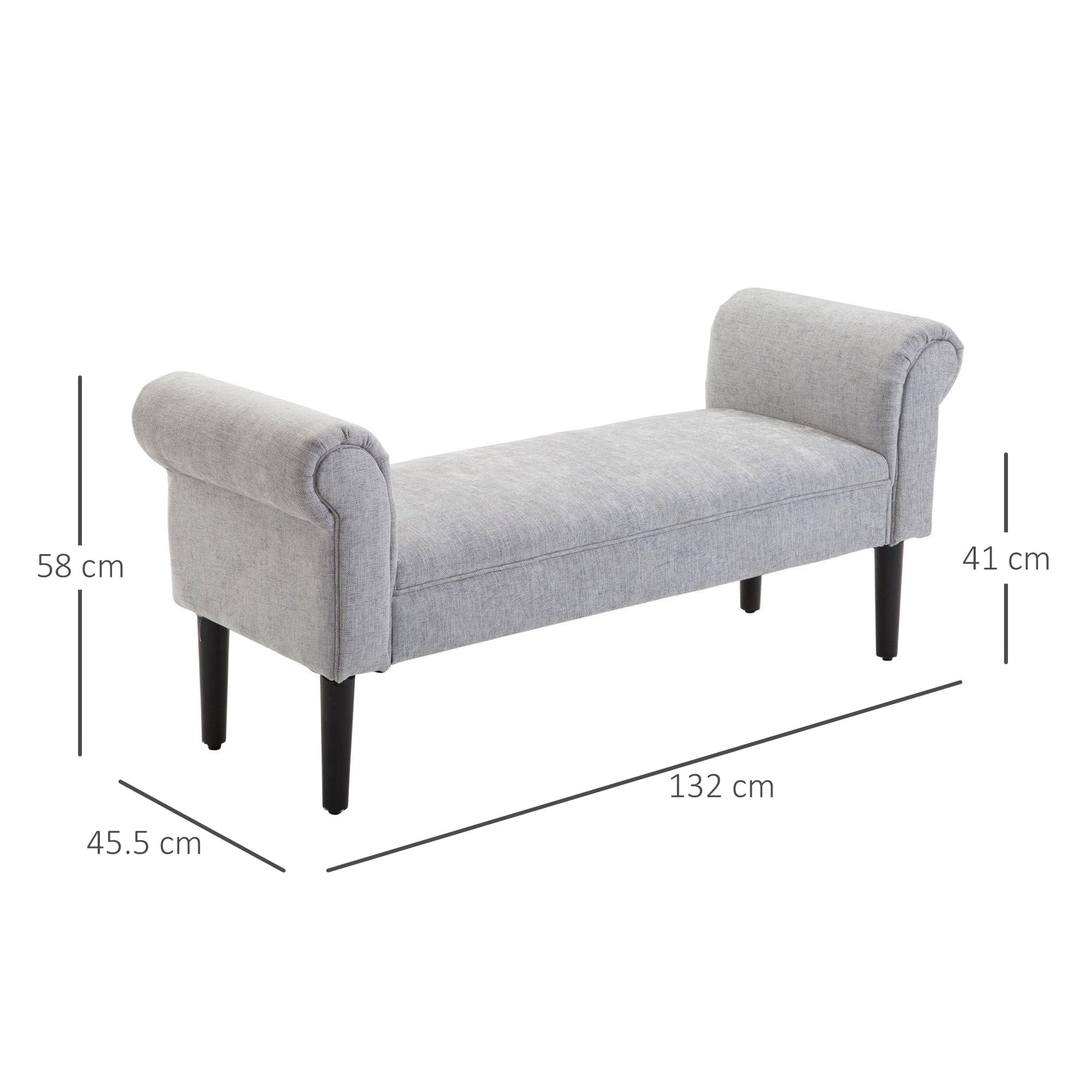Bed End Side Chaise Lounge Sofa Window Seat Arm Bench Wooden Leg Linen Fabric Cover Light Grey-2